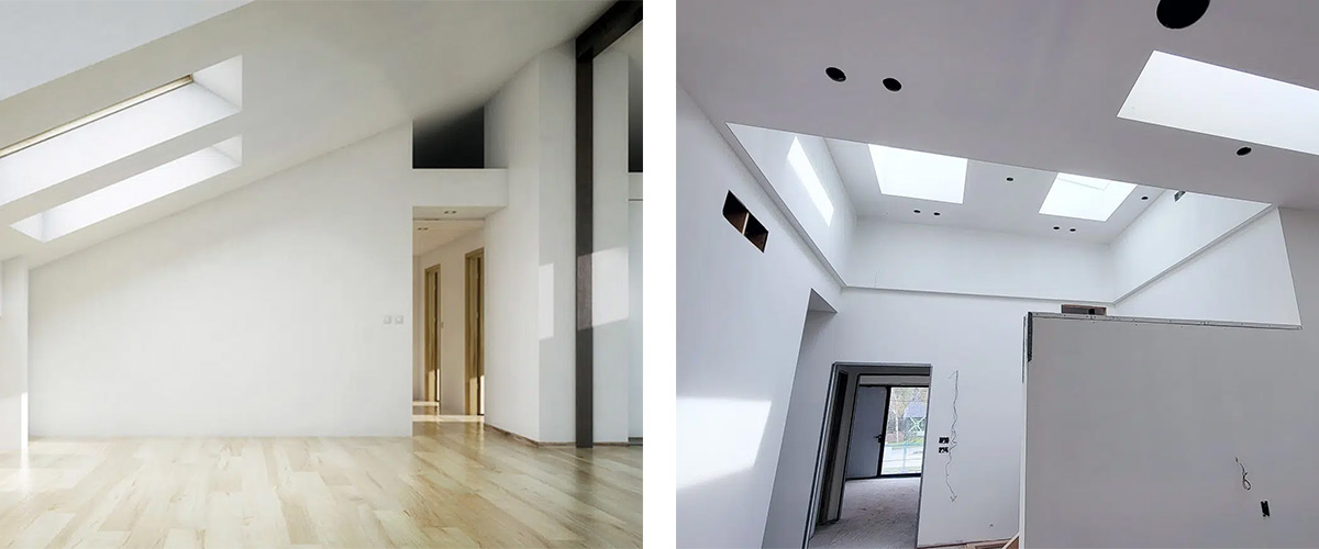 Level 5 drywall finish compared to Level 3 finish under natural light in a Toronto home